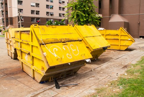 Strand neighborhood with rubbish collection bins