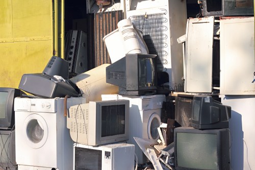 Modern office space with recycling bins